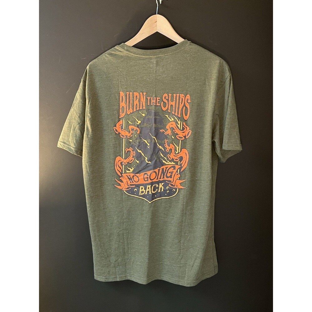 The Lift Box Burn The Ships No Going Back T Shirt Mens Large Gym Workout Green